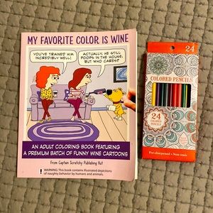 CAPTAIN SCRATCHY adult wine coloring book and 24 pack colored pencils
